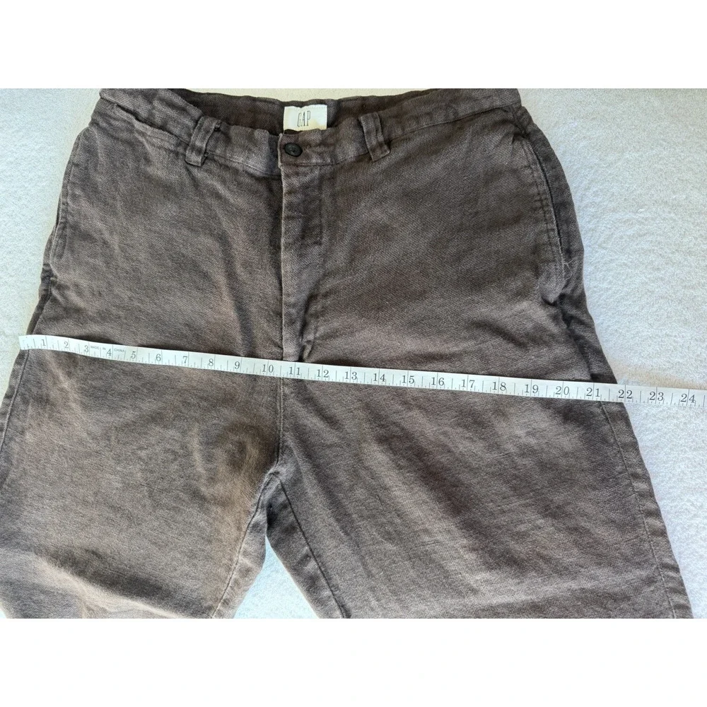 Vintage Gap Pants 34x30 100% thick Linen Trouser Brown Flat tapered 90s Unisex
